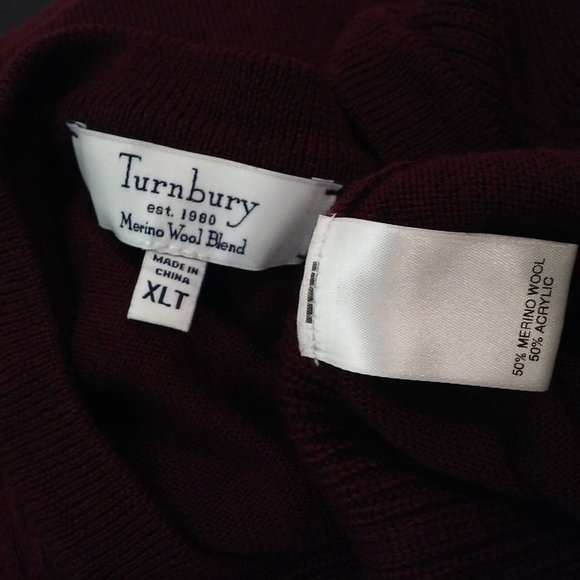 Turnbury Merino Wool Ribbed Cable Knit Sweater V-Neck LS Unisex Mens-XLT Wine - Picture 10 of 11